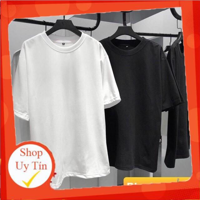 Áo Thun TRƠN Tay Lỡ Unisex From Rộng Nam Nữ Hot Trend Độc Lạ Blackwhite1