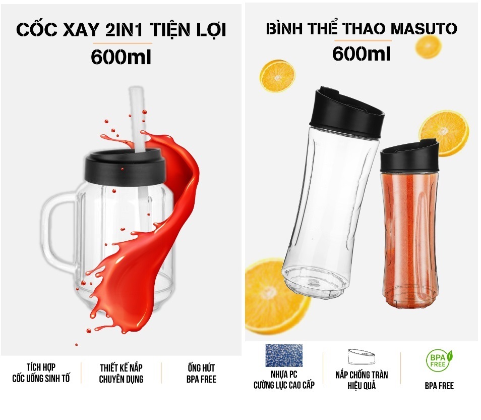 Máy xay sinh tố Sothing Masuto Blender BL399B 2 cối, công suất 300w- Hàng chính hãng