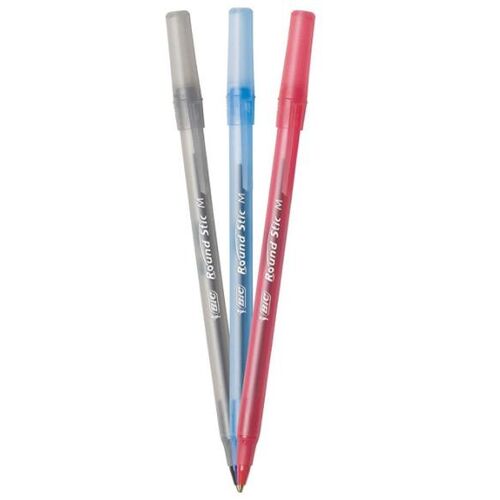 Bút bi Bic Round Stic Xtra Life, Medium Point (1.0mm), Pen Tapping, Màu xanh, đen và đỏ