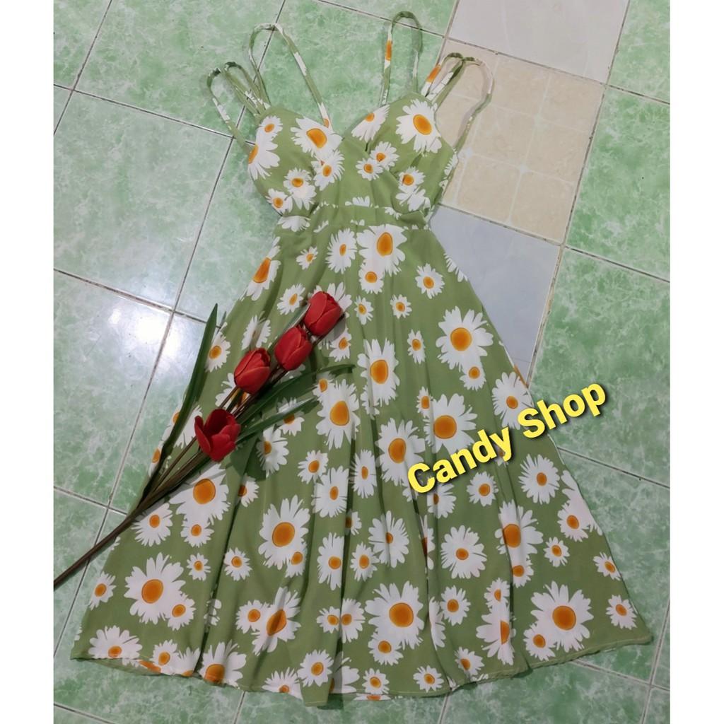 Đầm maxi 2s hoa cúc kèm mút sang chảnh + Ảnh thật