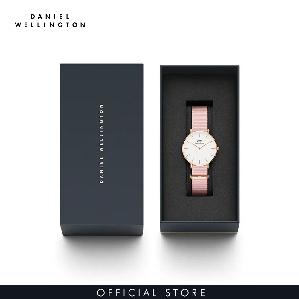 Đồng hồ Nữ Daniel Wellington dây vải nato - Petite Rosewater mặt trắng - vỏ vàng