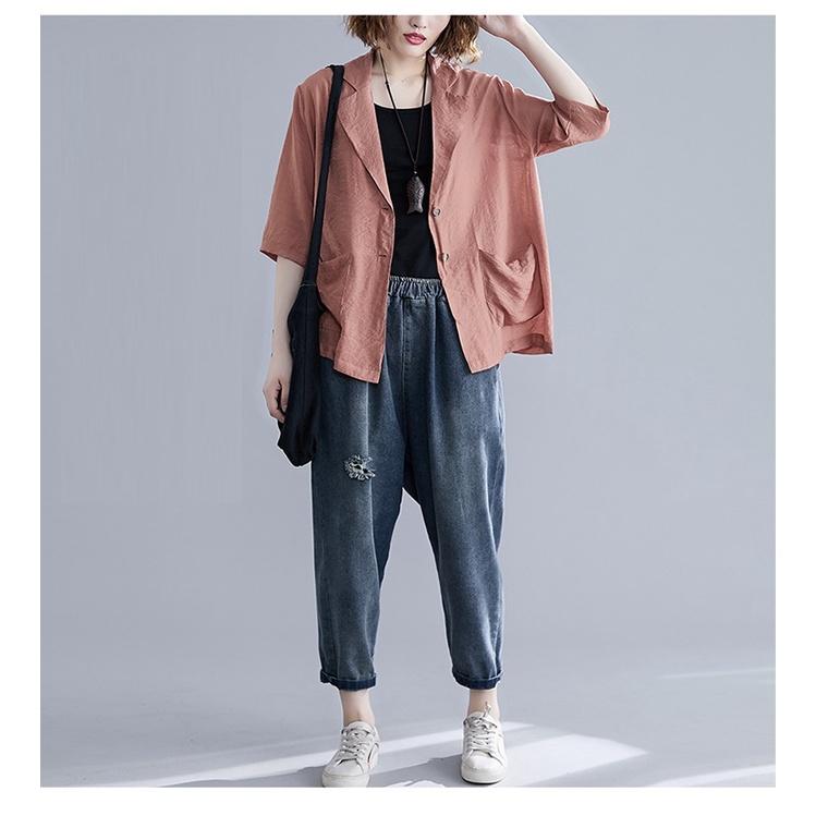 Áo vest Blazer Linen nữ dáng lửng tay lỡ 1 lớp, chất vải linen mềm mại, thời trang xuân hè - hồng phấn