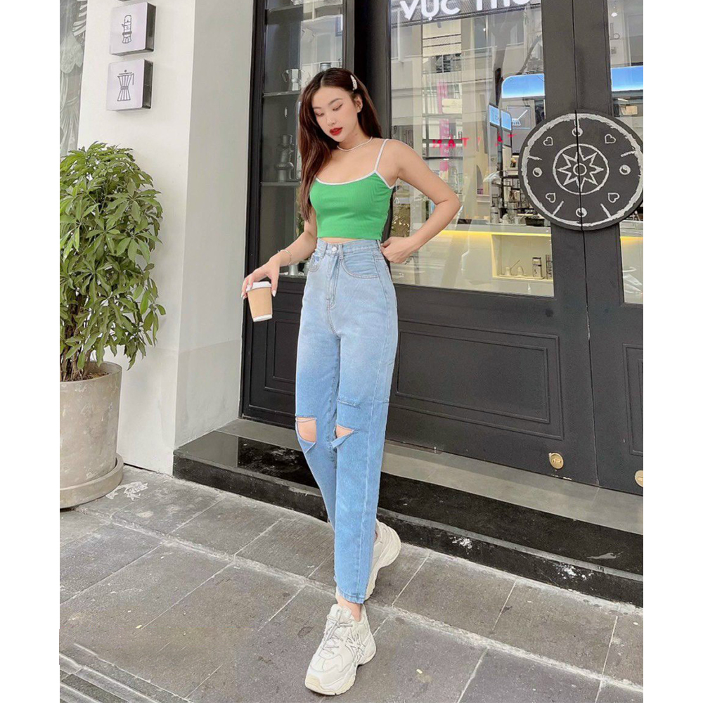 Quần Jean Nữ Dáng Baggy thương hiệu Chandi, chất jean co dãn nhẹ lưng cao mẫu mới MS3262