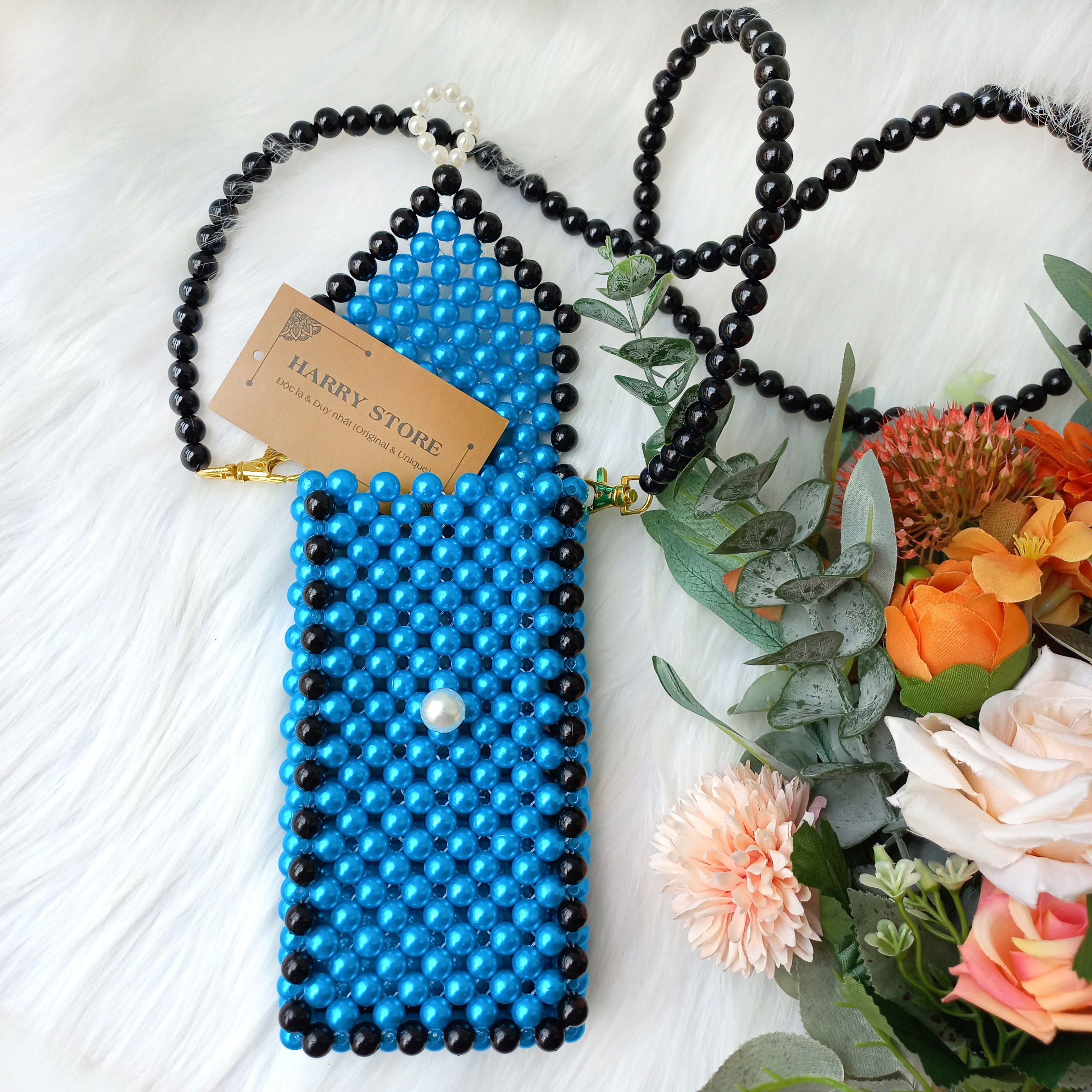 Túi công chúa đựng điện thoại thời trang HRRG-XD, túi handmade kết hạt cườm loại I kèm dây đeo tháo rời