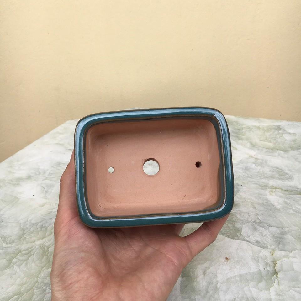 Chậu bonsai Chữ nhật mini men xanh ngọc gốm Bát tràng 1 size BM-76