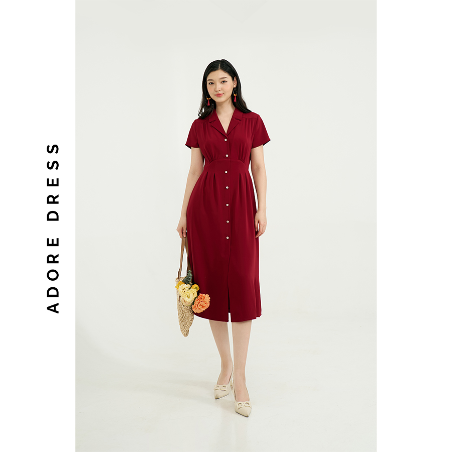 Đầm midi dresses tuytsy trơn 3 màu khuy rose vintage 311DR2022 ADORE DRESS