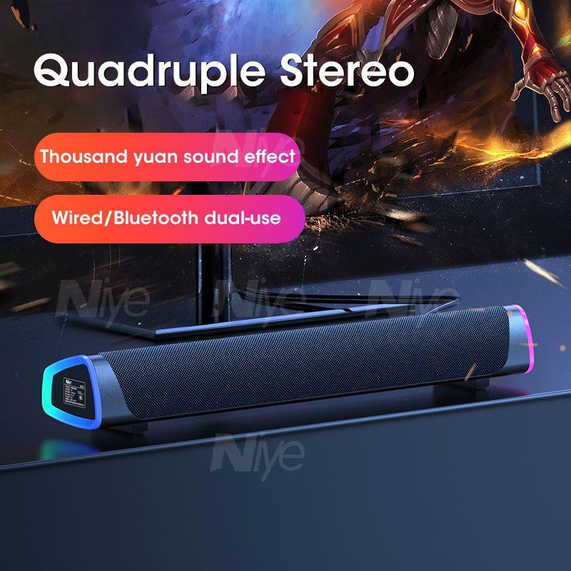 Máy Tính Để Bàn Loa Thanh 9D Âm Thanh Nổi Loa Siêu Trầm Loa Bluetooth Cho Macbook Laptop Notebook PC Đèn LED Loa Có Dây Color: Wired and Bluetooth