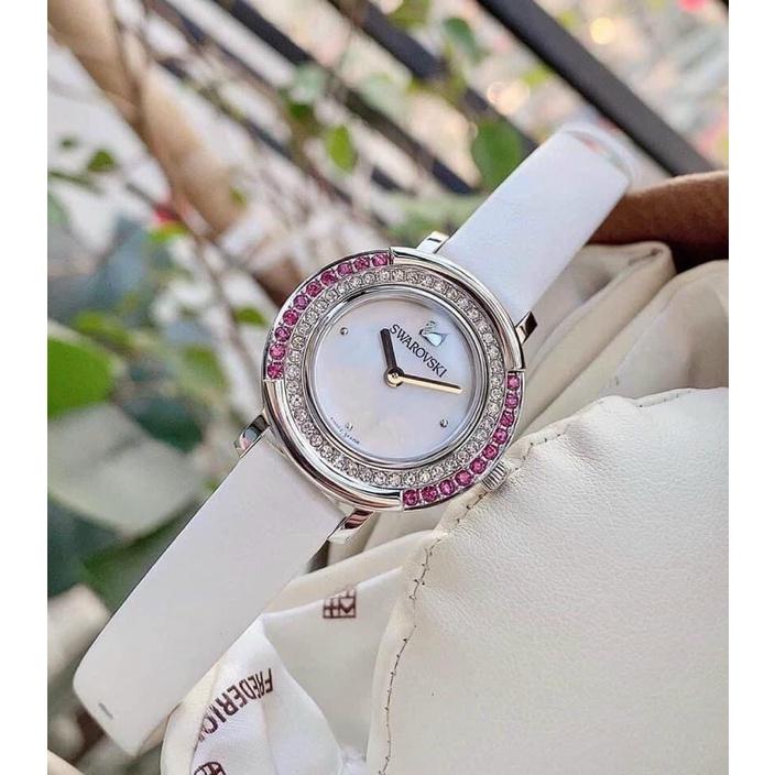 Đồng Hồ Nữ Swarovski dây da tím case 32mm