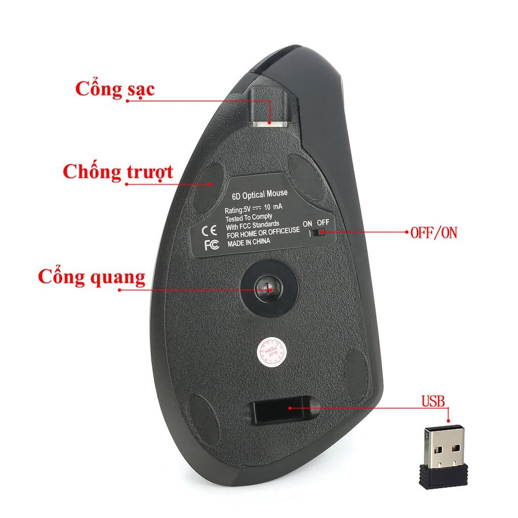 Chuột không dây kiểu đứng HXSJ T22 Sạc pin wireless USB 2.4GHz chống mỏi tay dùng cho pc laptop táo tablet tivi - hàng chính hãng