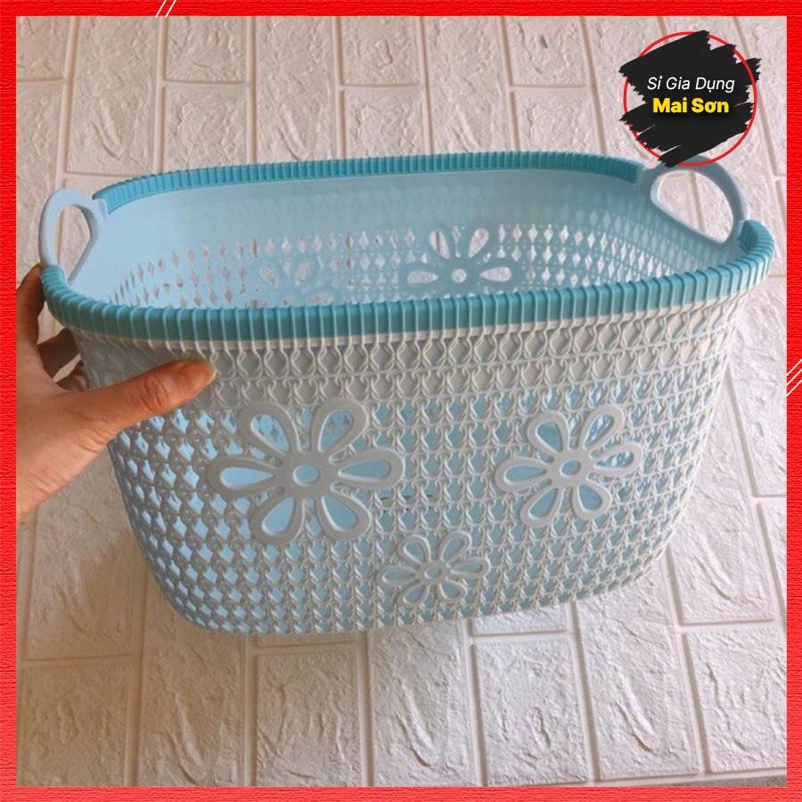 Combo 3 Rổ Nhựa Chữ Nhật Đan Giả Mây Đựng Đồ Đa Năng VIỆT NHẬT Giỏ Nhựa Đựng Đồ Có Tay Cầm Gọn Gàng Nhiều Size Tiện Lợi