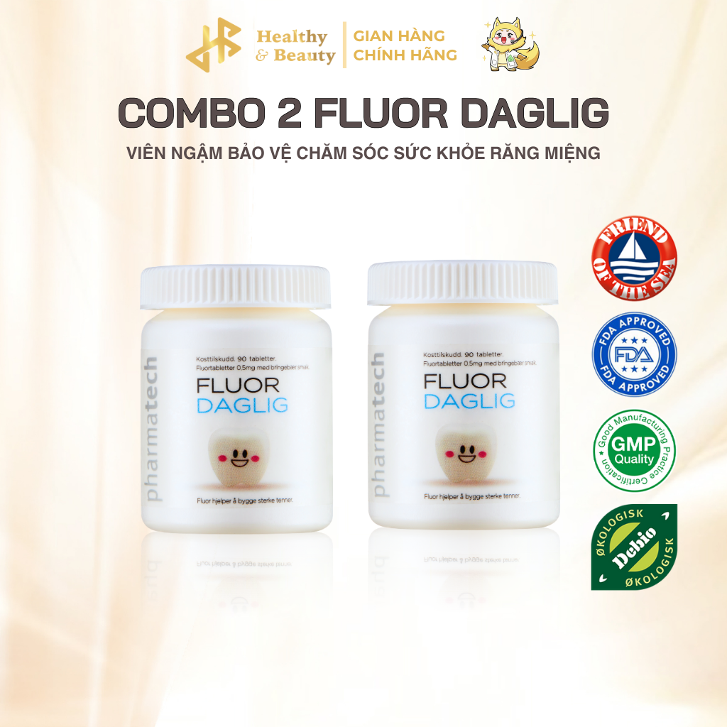 Combo 2 Thực phẩm bảo vệ sức khỏe Fluor Daglig - Lọ 90 viên