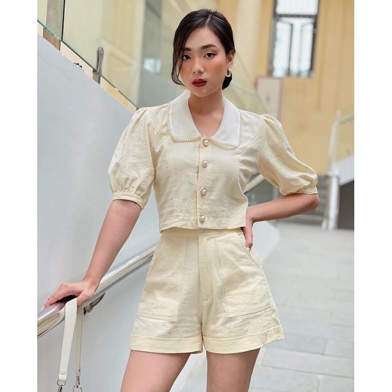 Set áo nút ngọc kèm quần short By Gum