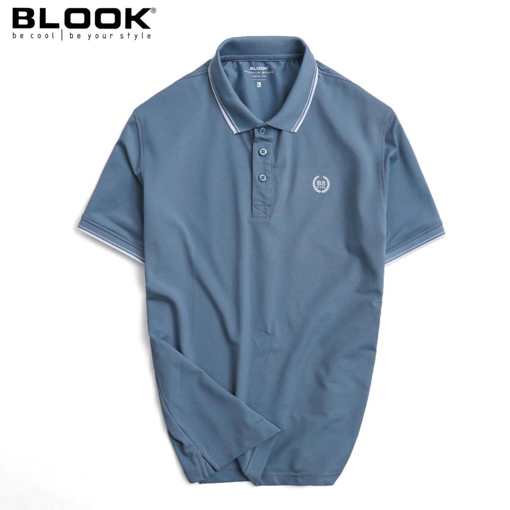 Áo Polo nam BLOOK cổ bẻ vải thun cotton màu trắng phối sọc xanh, xuất xịn 33389