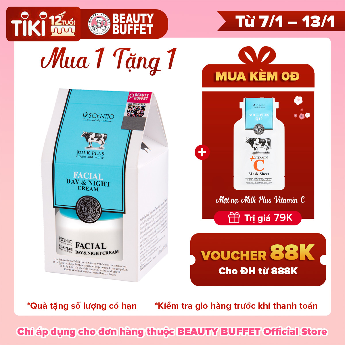 Kem dưỡng trắng và sáng da mặt ngày và đêm Scentio Milk Plus 50ml