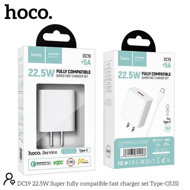 Bộ sạc nhanh Hoco nx19 vooc kèm cáp type c qc 3.0 pd 22,5w - củ sạc kèm dây sạc cho samsung huawei,... - hàng chính hãng