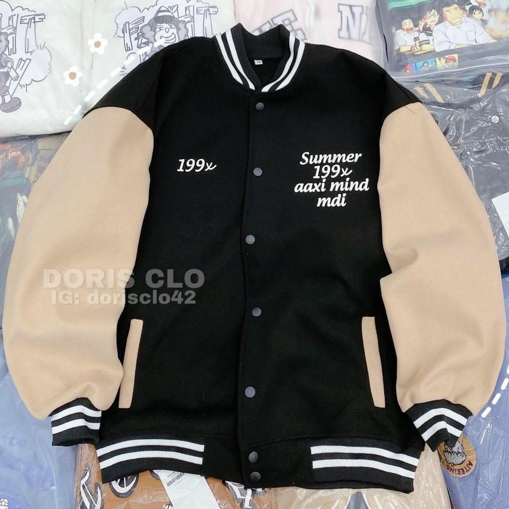 Áo Khoác Nỉ Nam Nữ Unisex SUMMER 199x Màu Đen tay phối nâu, chất nỉ bông siêu đẹp