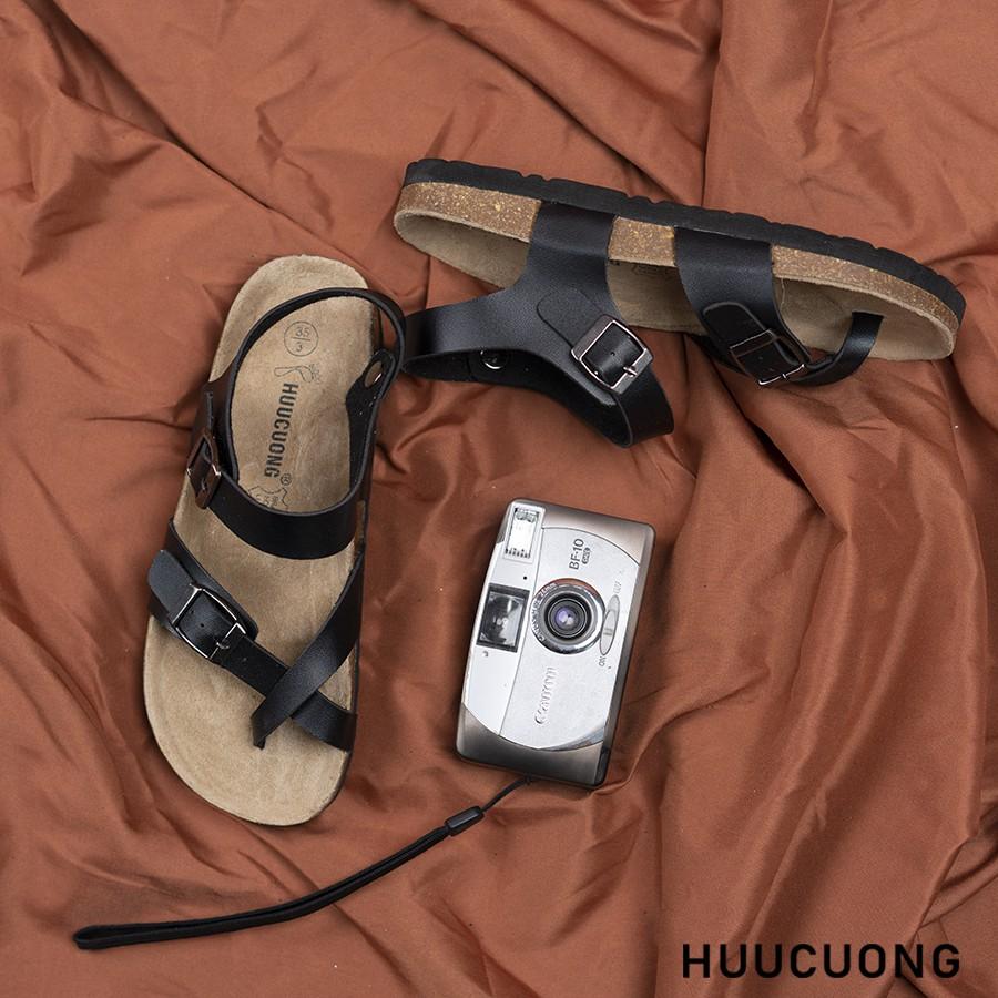 Sandal unisex HuuCuong xỏ ngón đen đế trấu