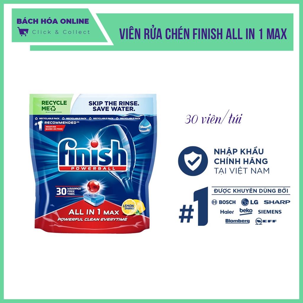 Viên rửa chén bát hương chanh Finish Powerball All In 1 Max Lemon Sparkle 30 viên/túi