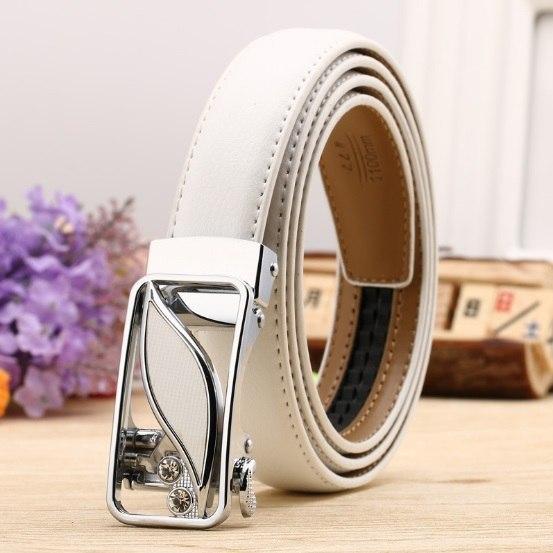 Thắt lưng nữ da bò khoá tự động - mặt khoá hoạ tiết Lá