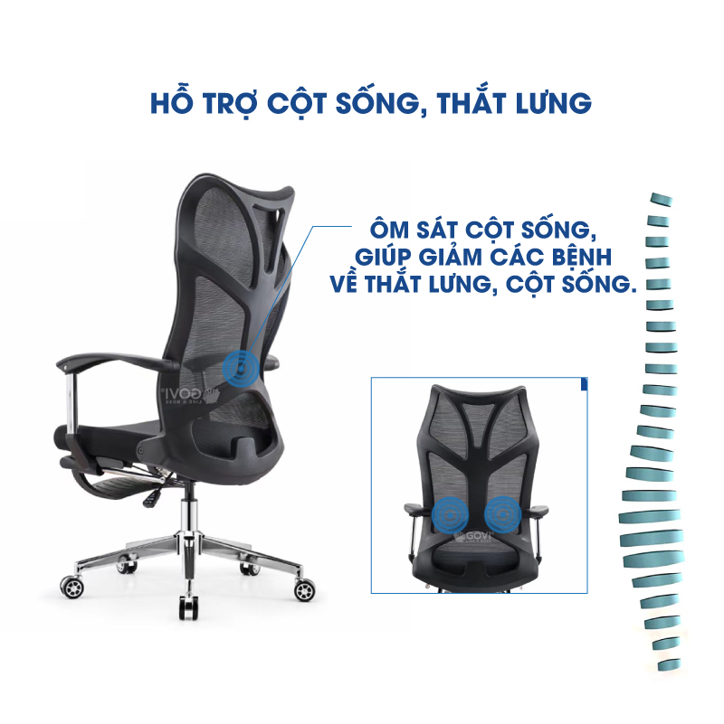 Ghế công thái học Ergonomic GOVI PL36 - Thiết kế gác chân, ngả cố định nhiều vị trí