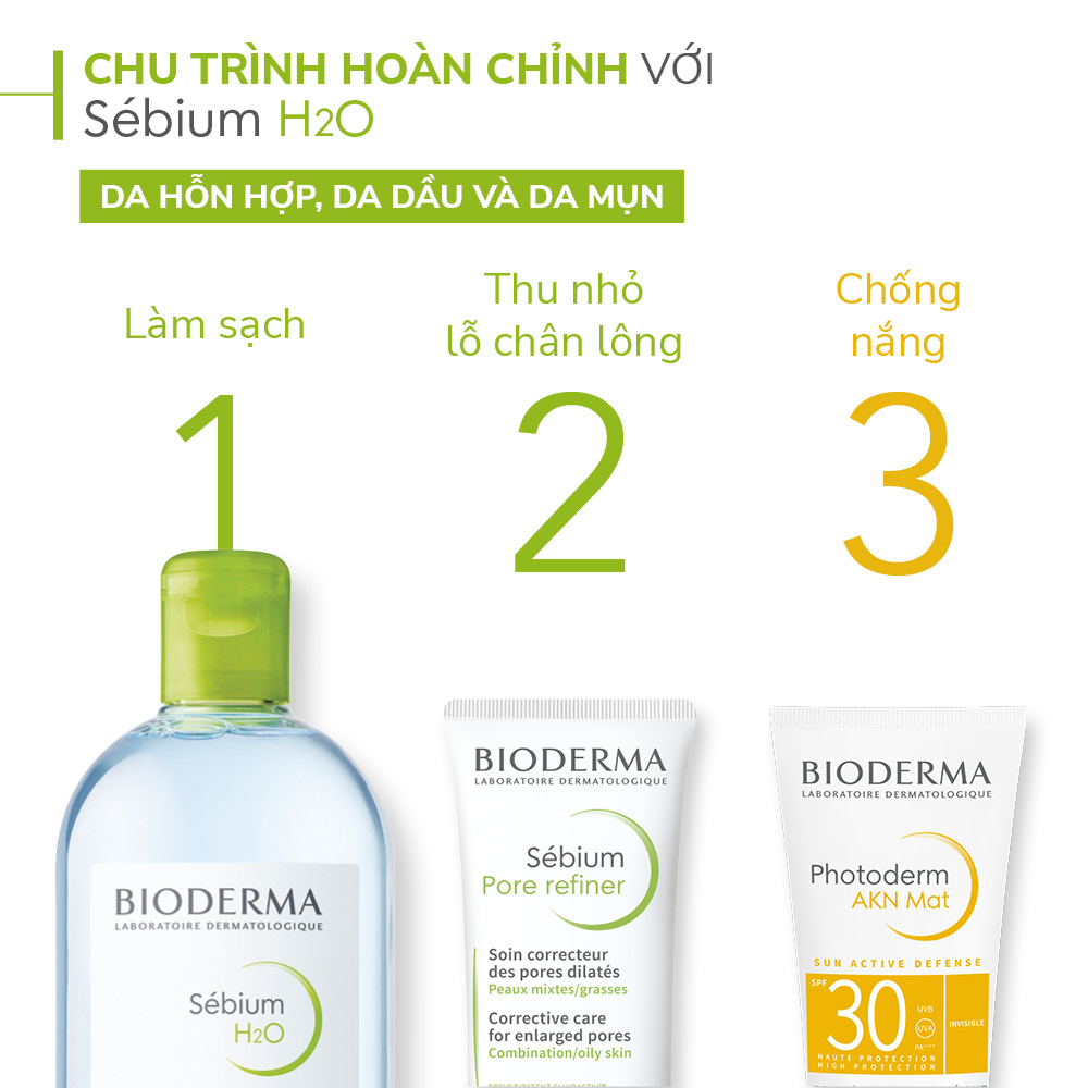 Dung dịch làm sạch và tẩy trang Micellar cho da hỗn hợp và da dầu Bioderma Sébium H2O