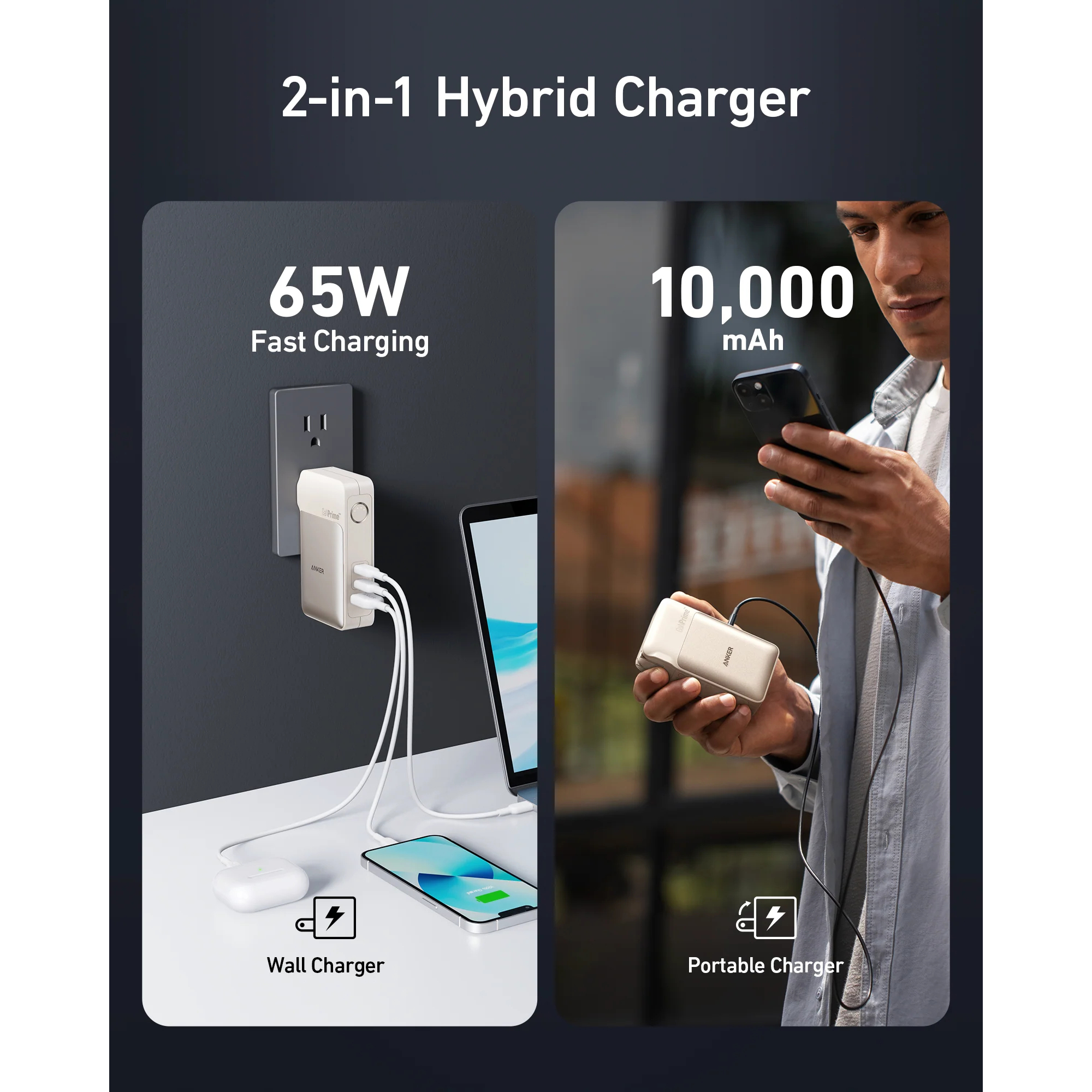 Sạc dự phòng Anker 733 GaNPrime 2C1A 65W 10000mah A1651 - Hàng Chính Hãng - Màu Vàng