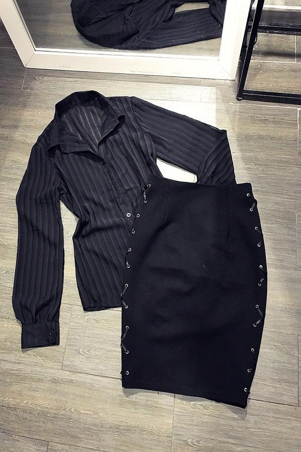 Set chân váy đen kèm áo sơ mi
