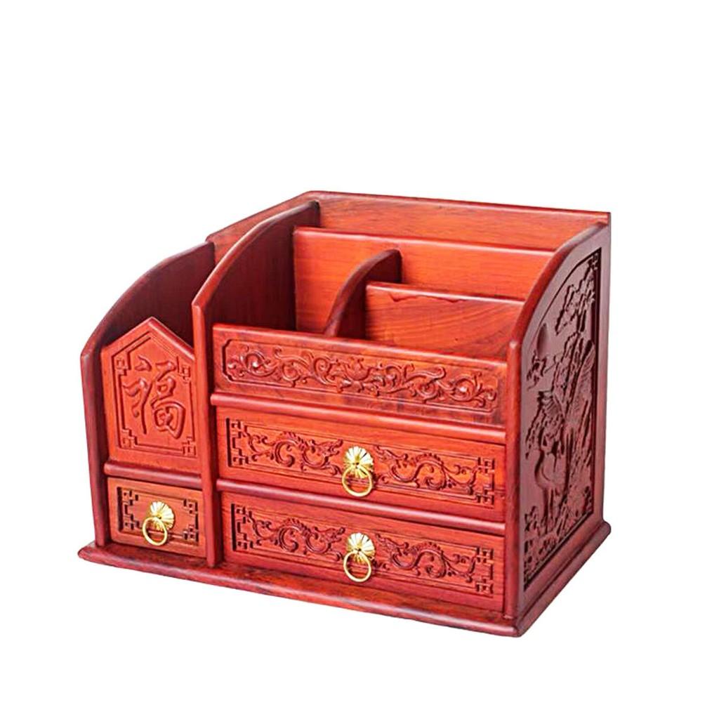 Hộp bút gỗ hương đa năng để  bàn làm việc thuận tiện sang trọng, khóa mạ đồng cao cấp