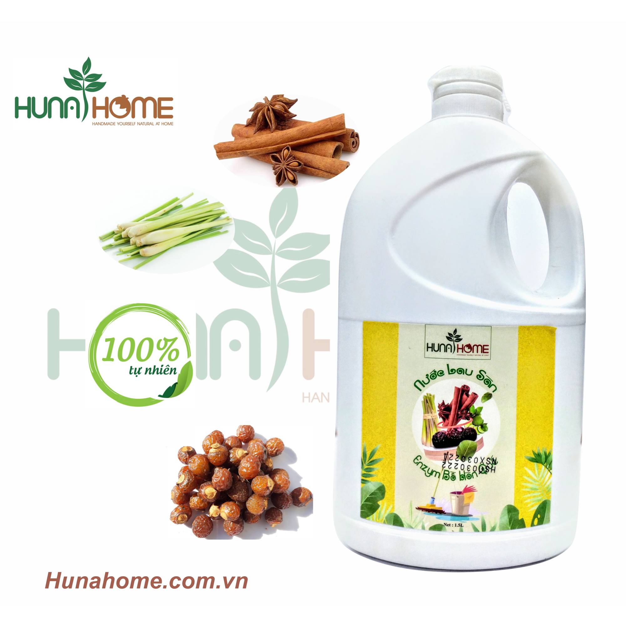 Nước lau sàn enzyme bồ hòn quế Huna'shome chai 1 lít