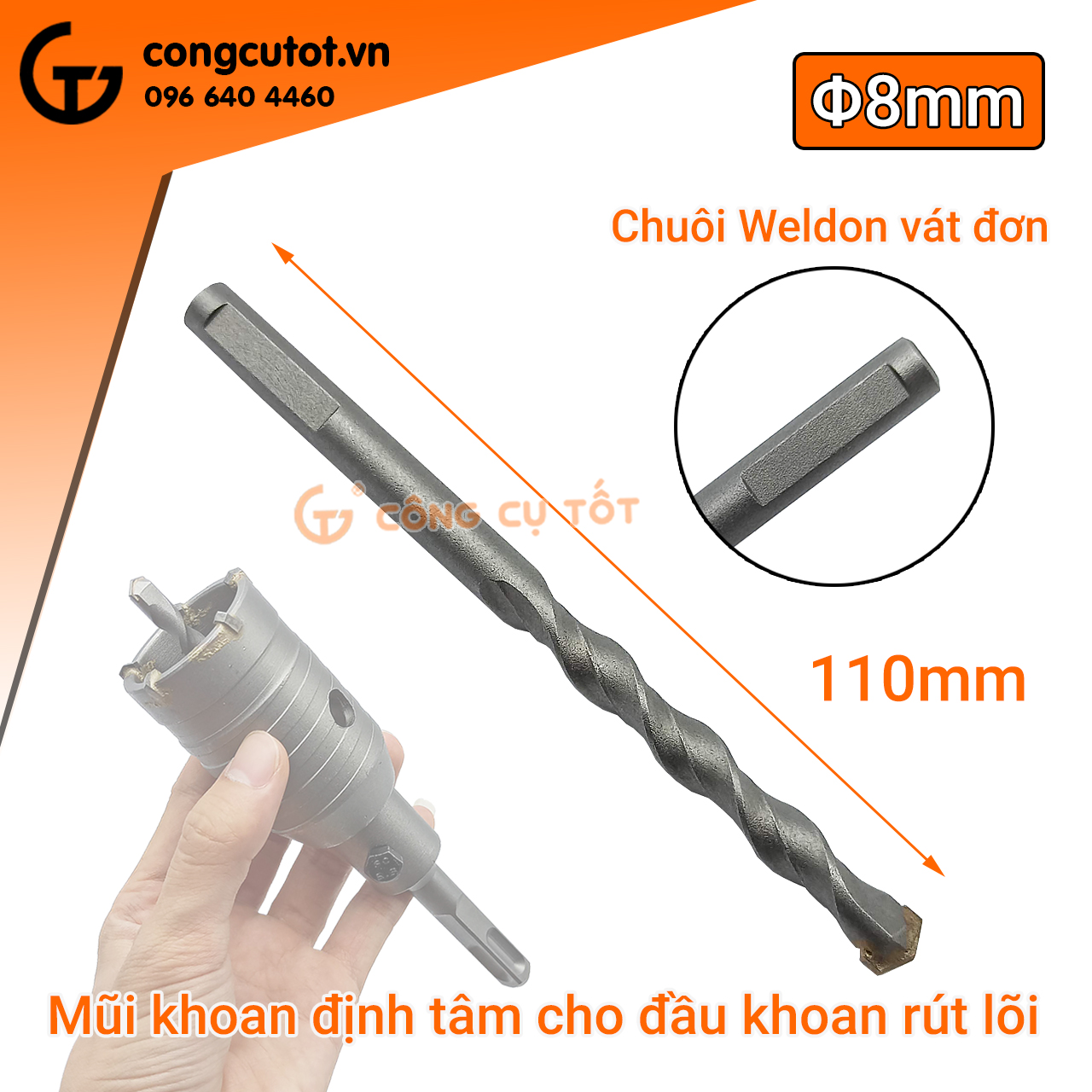 Mũi khoan định tâm cho đầu khoan rút lõi Φ8 dài 110mm