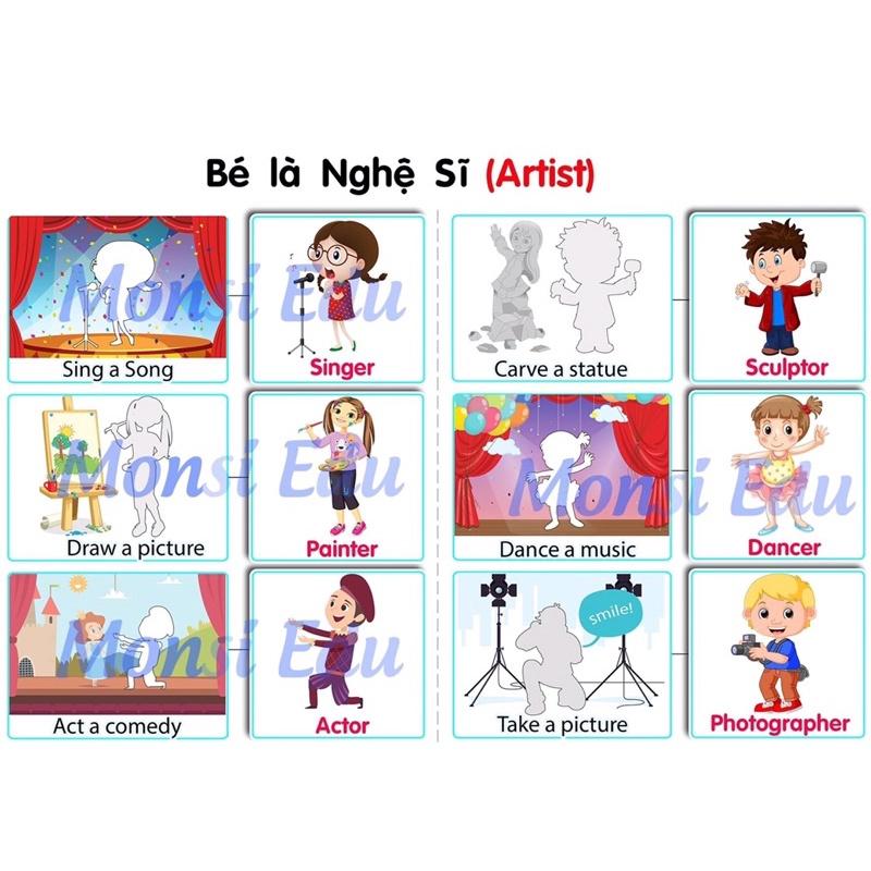 Montessori - Học động từ &amp; Hành động tiếng anh - Học liệu bóc dán