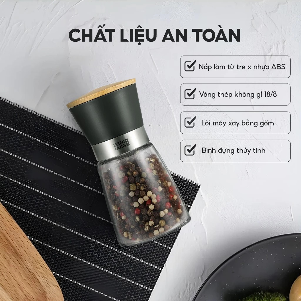 Dụng cụ xay tiêu cầm tay thủy tinh Lê Bên Làng LBL9595 dung tích 170ml nhỏ gọn tiện lợi