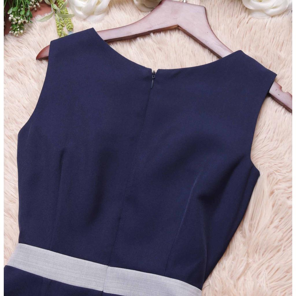 Đầm xòe công sở thiết kế thời trang xanh đen trẻ trung eo thắt nơ tôn dáng hợp đi làm đi chơi
