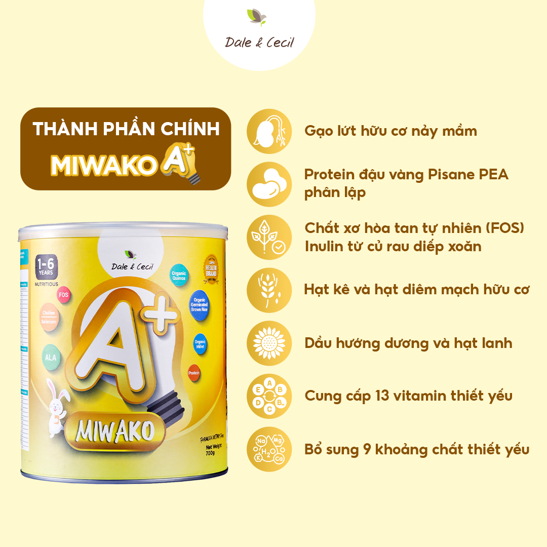 Sữa Công Thức Hạt Thực Vật Hữu Cơ MIWAKO A+ 700g Vị Vani Hộp 700g - Miwako Việt Nam