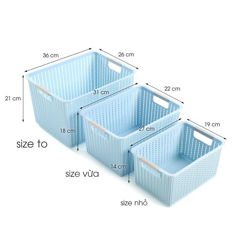 Giỏ đựng quần áo Việt Nhật 3 size (3415) - Rổ nhựa giả đan mây đựng đồ đa năng các kích thước (GQA03)