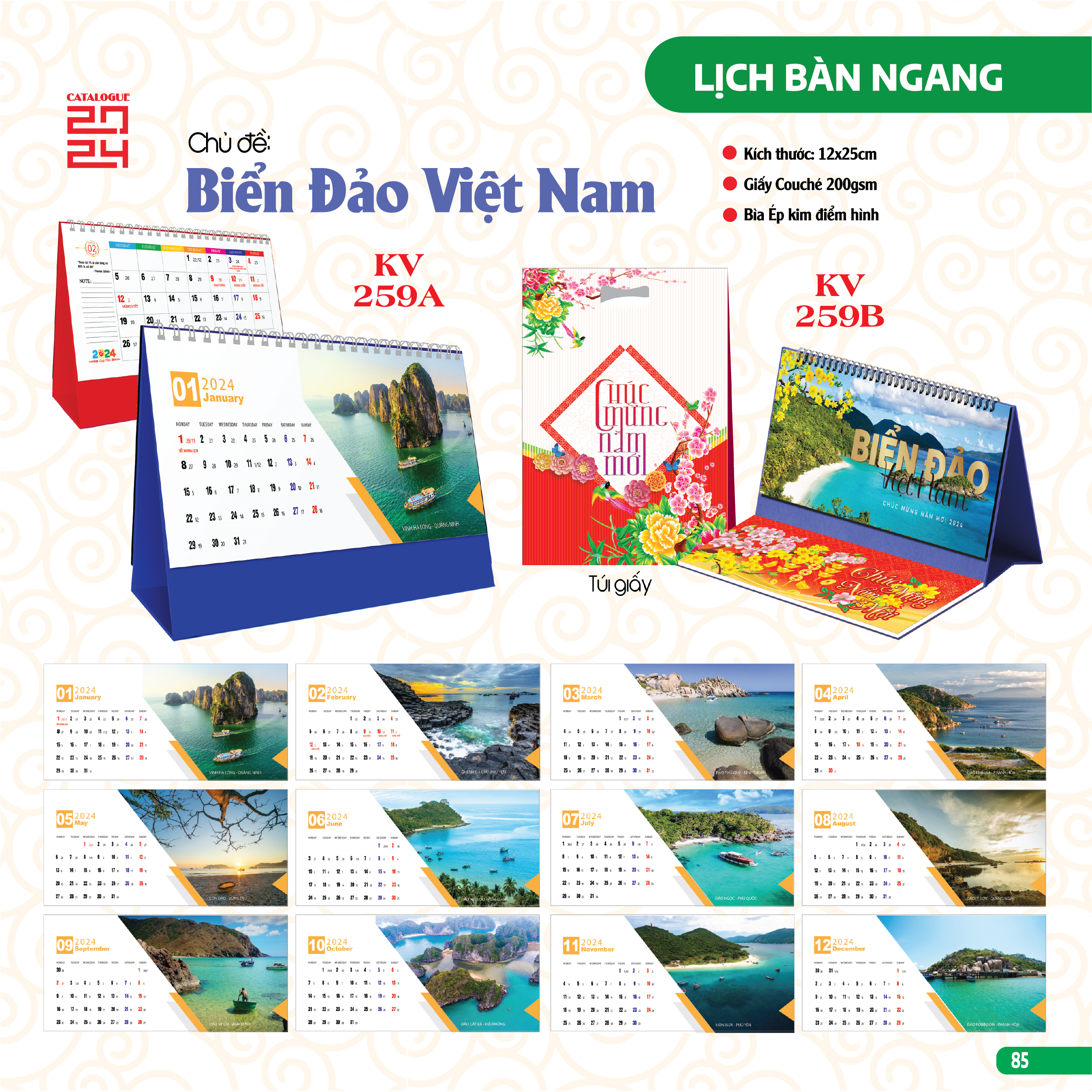 Lịch tết 2024 - Lịch Bàn Ngang Chữ A Ngang (Nhiều chủ đề)