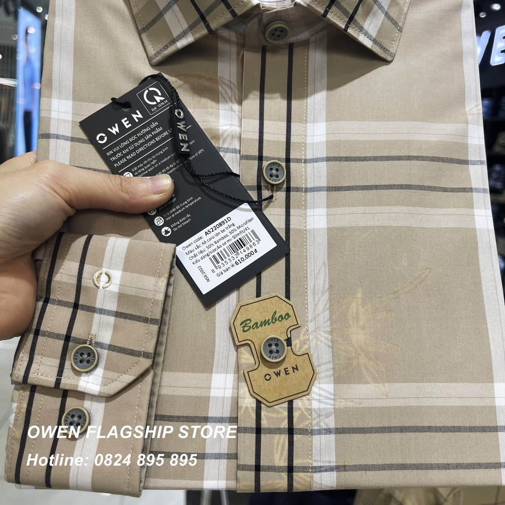 Áo Sơ mi Owen nam dài tay dáng Slimfit sợi Tre mềm mịn mát Mã AS220891D