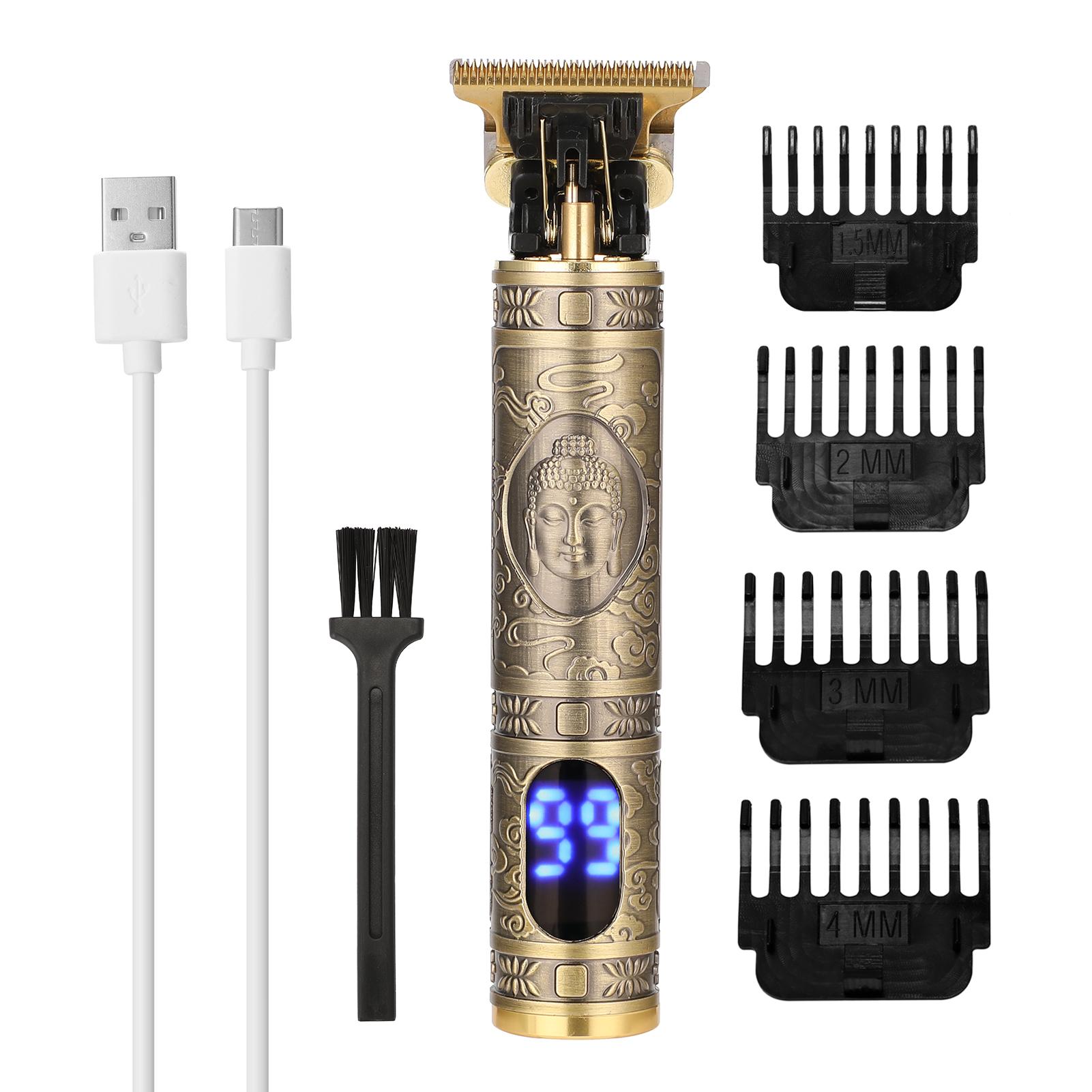 Tông đơ cắt tóc chuyên nghiệp sạc USB bằng kim loại không gỉ, thiết kế sang trọng