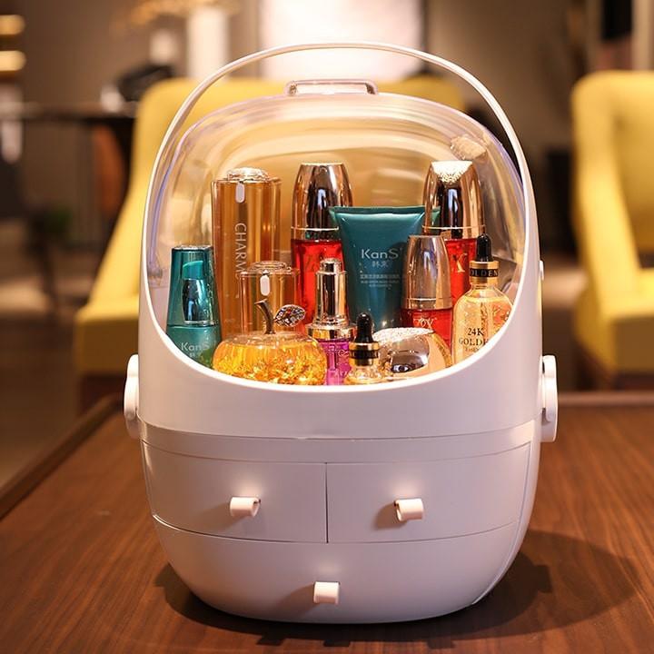 Hộp đựng đồ trang điểm ️Tủ đựng đồ mỹ phẩm mini 2 tầng có nắp đậy, hộp đựng mỹ phẩm chống bụi