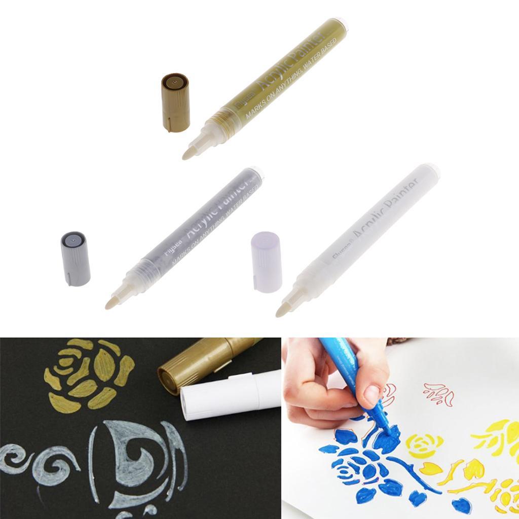 Acrylic Paint Markers Art Permanent Painting Metal Glass Markers Pen 3Pcs