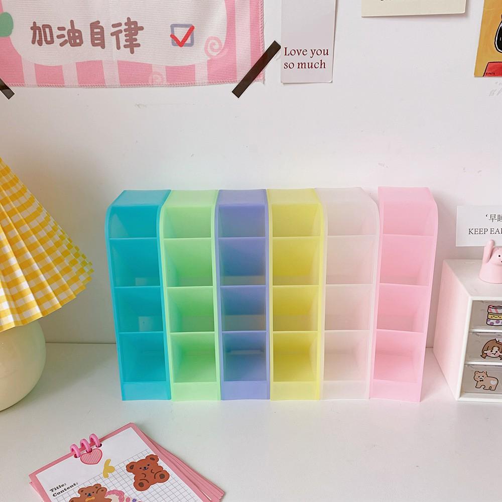 Hộp Đựng Bút 4 Ngăn Trong Suốt Để Bàn Tiện Dụng Nhiều Màu