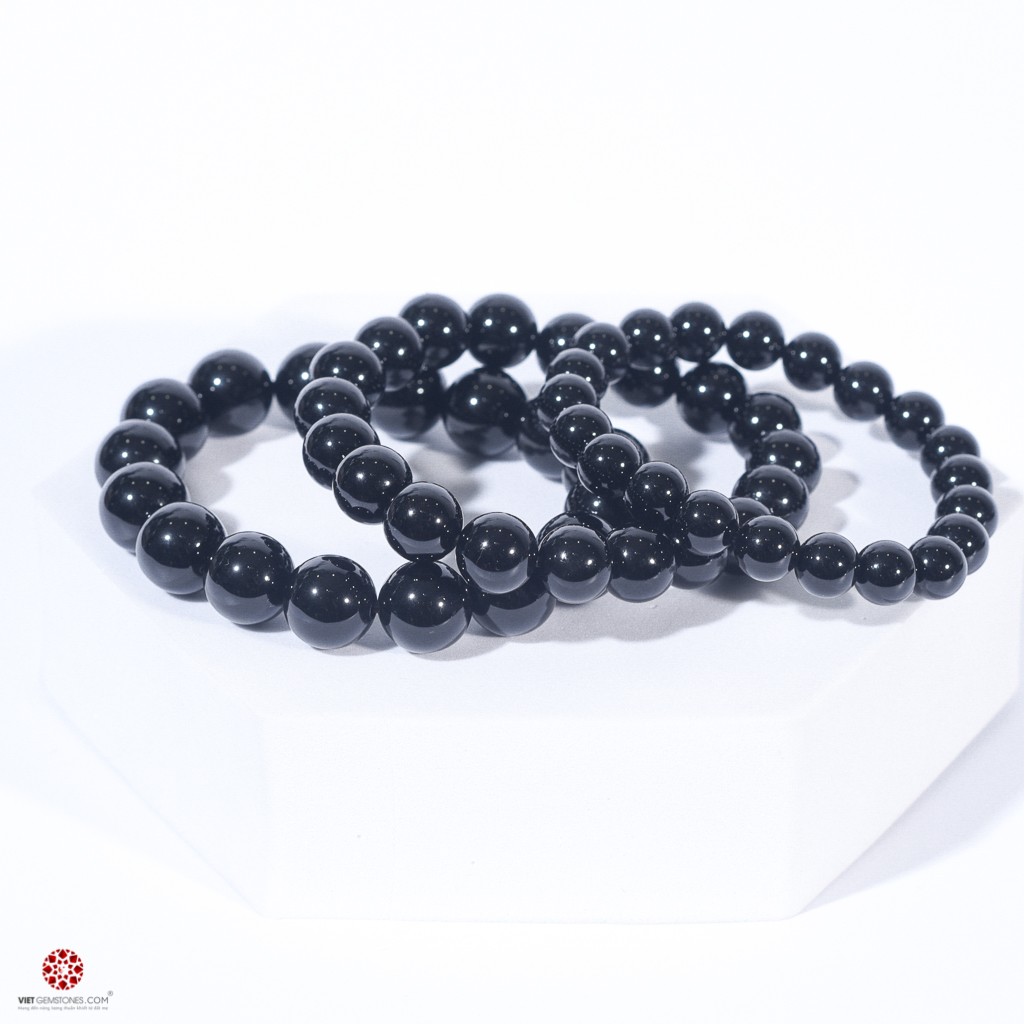 Vòng tay Phong Thủy Obsidian Bóng  tự nhiên 100% - đem lại bình an, may mắn - Hợp mệnh Thủy, Mộc - Nhiều kích thước lựa chọn | VietGemstones