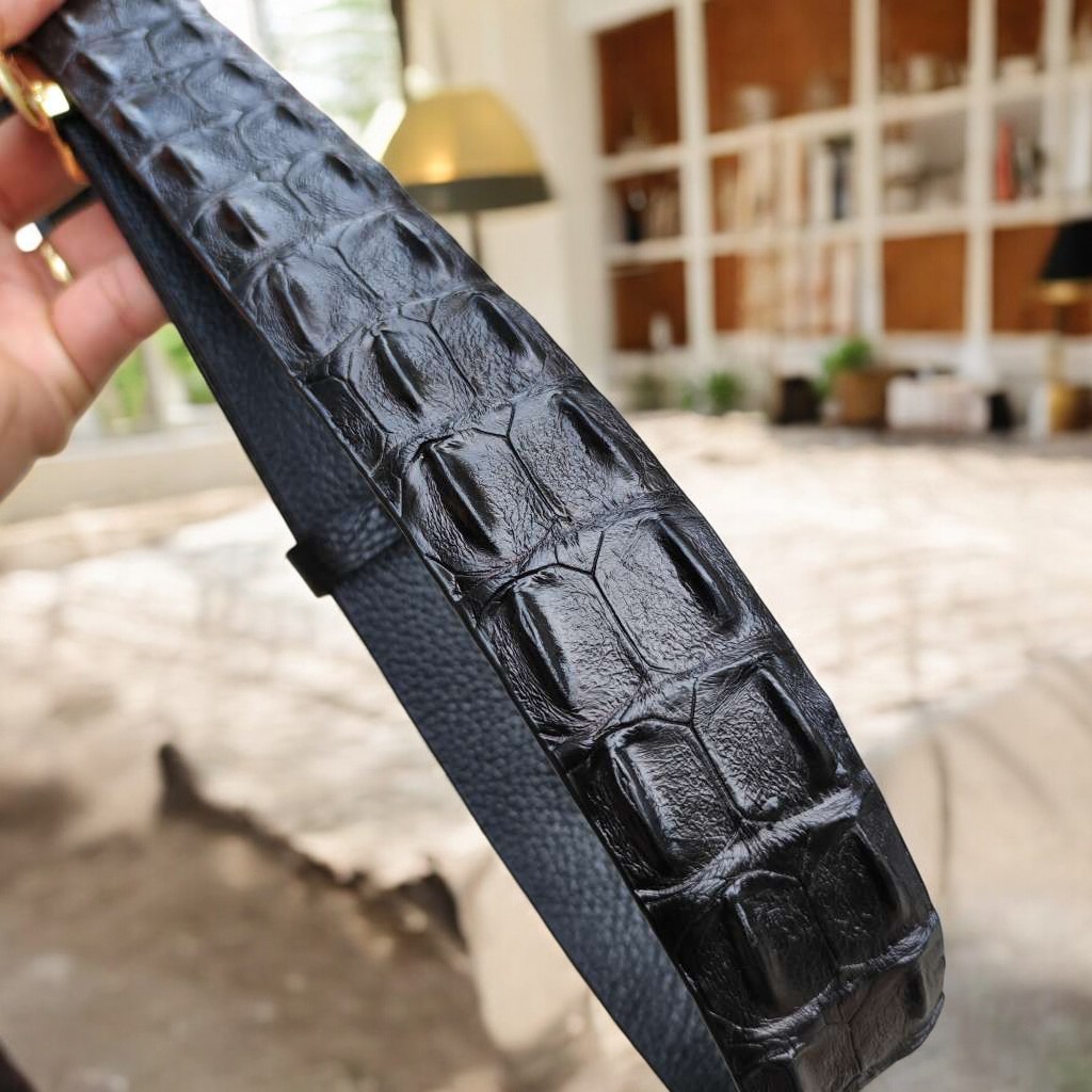 BIG SALE..! Thắt Lưng Cá Sấu CÓ GÙ RẤT ĐẸP TS106V (mặt vàng)