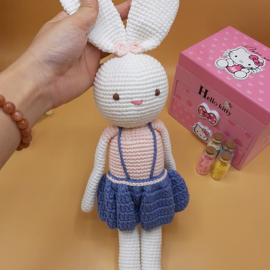 Gấu bông móc len Amigurumi cao cấp - Thỏ hạt vòng bé gái, quà tặng độc đáo dịp Trung Thu