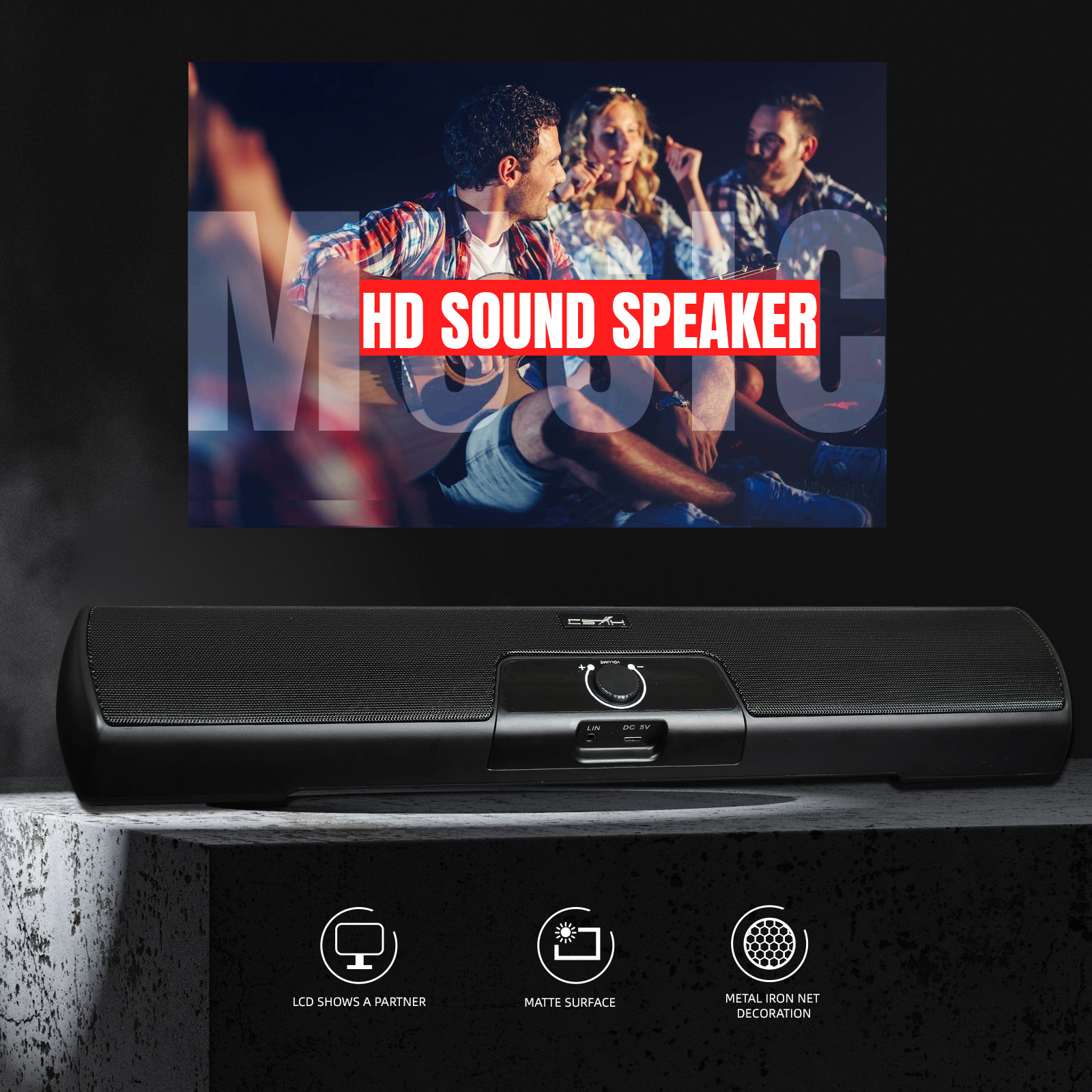 HXSJ Q3 3.5mm Wired Computer Speaker 10W Soundbar Home Theater PC Sound Bar Volume Control USB Powered for TV Laptop