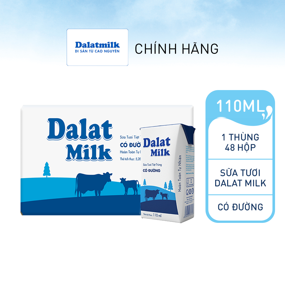 Thùng 48 hộp sữa tươi tiệt trùng Dalatmilk có đường 110ml