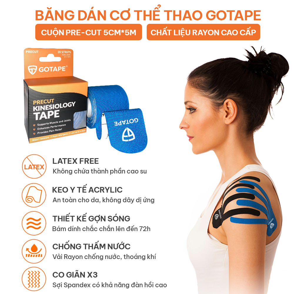 Băng dán cơ thể thao GoodFit Gotape, cuộn Pre-cut, 5cm*5m, chất liệu Rayon cao cấp, không chứa cao su