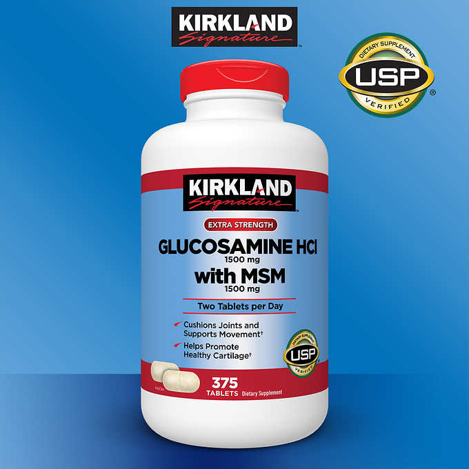 Thực phẩm bổ sung Glucosamine &amp; MSM  1500mg 375 viên Kirkland nhập Mỹ - Mẫu mới ( Viên vàng)