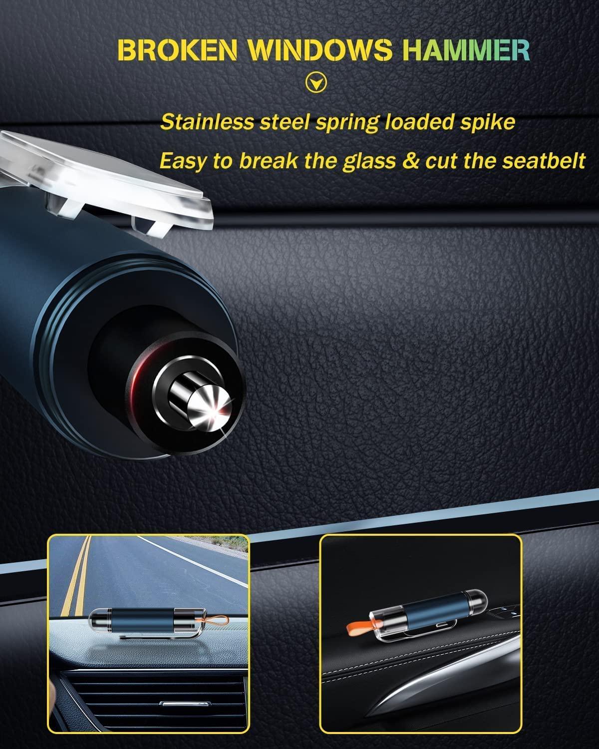 Băng cắt kính vỡ, búa an toàn ô tô 2 trong 1, đầu thép vonfram, vỏ nhôm, công cụ sinh tồn xe Keychain di động