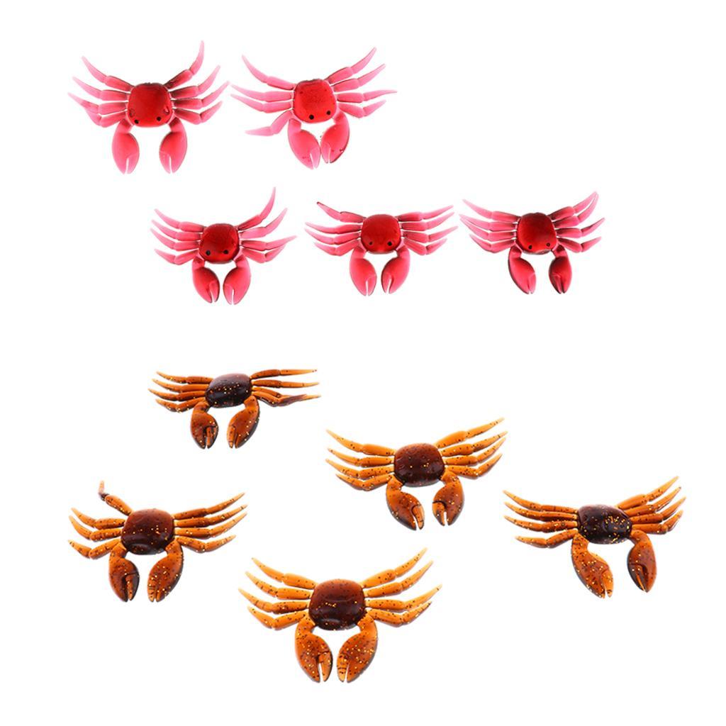 10Pcs Fishing Tackle Silicone Soft Lures Crabs Simulation Saltwater Artificial Baits, Brown & Red